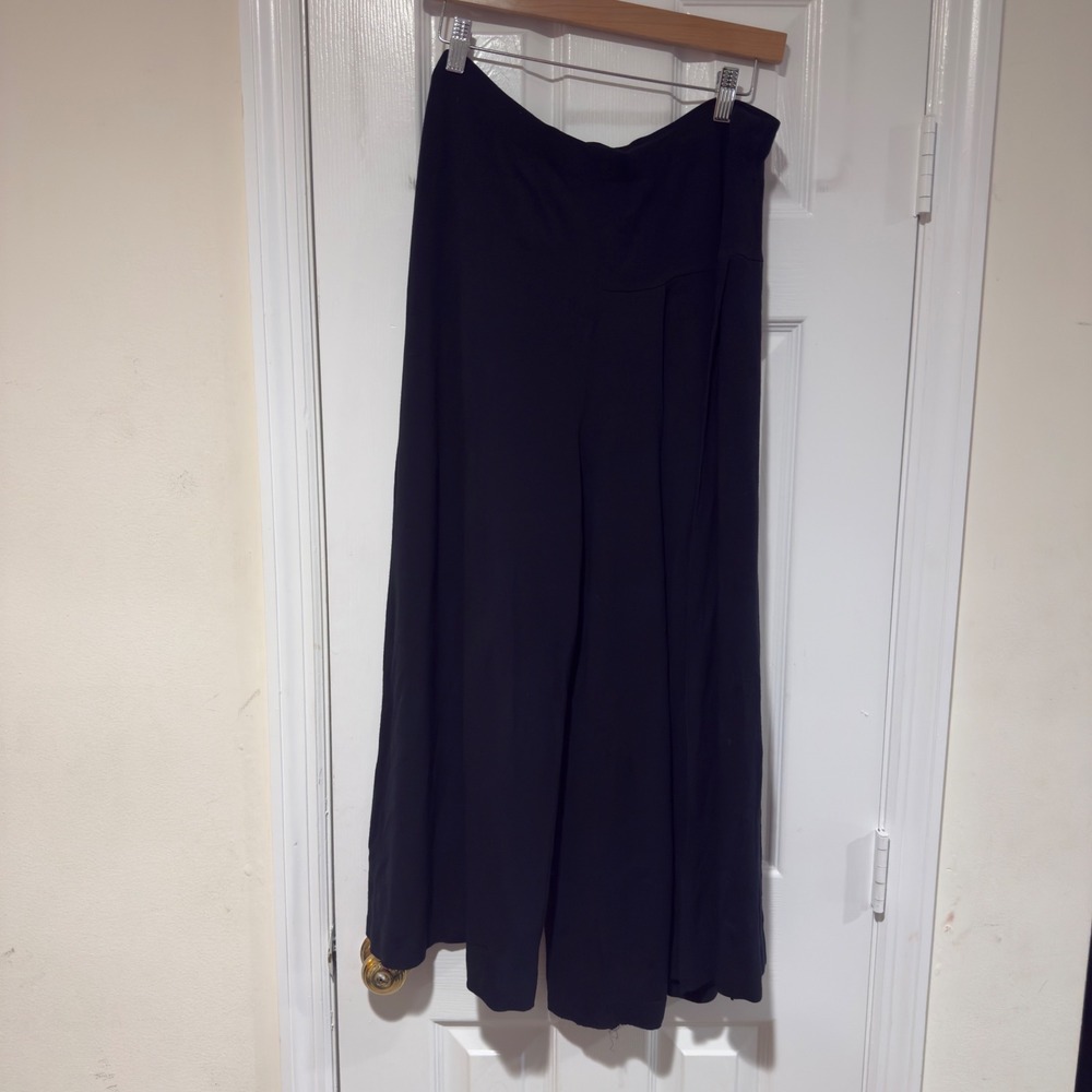 Heide Ost Black Asymmetrical Pleated Wide Leg‎ Pants Minimalist